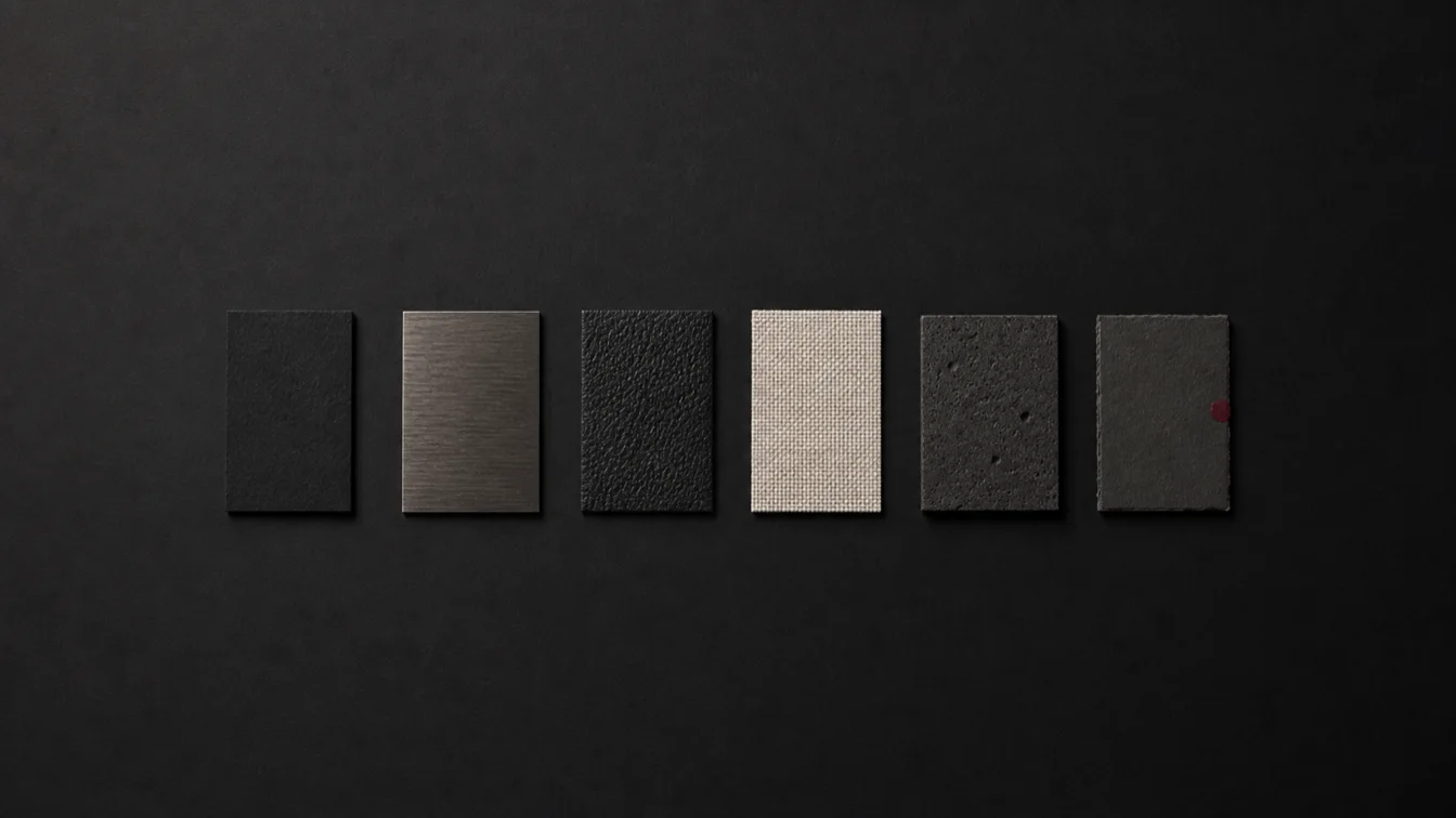 Six different material swatches laid in a row, representing kink dating apps with different purposes